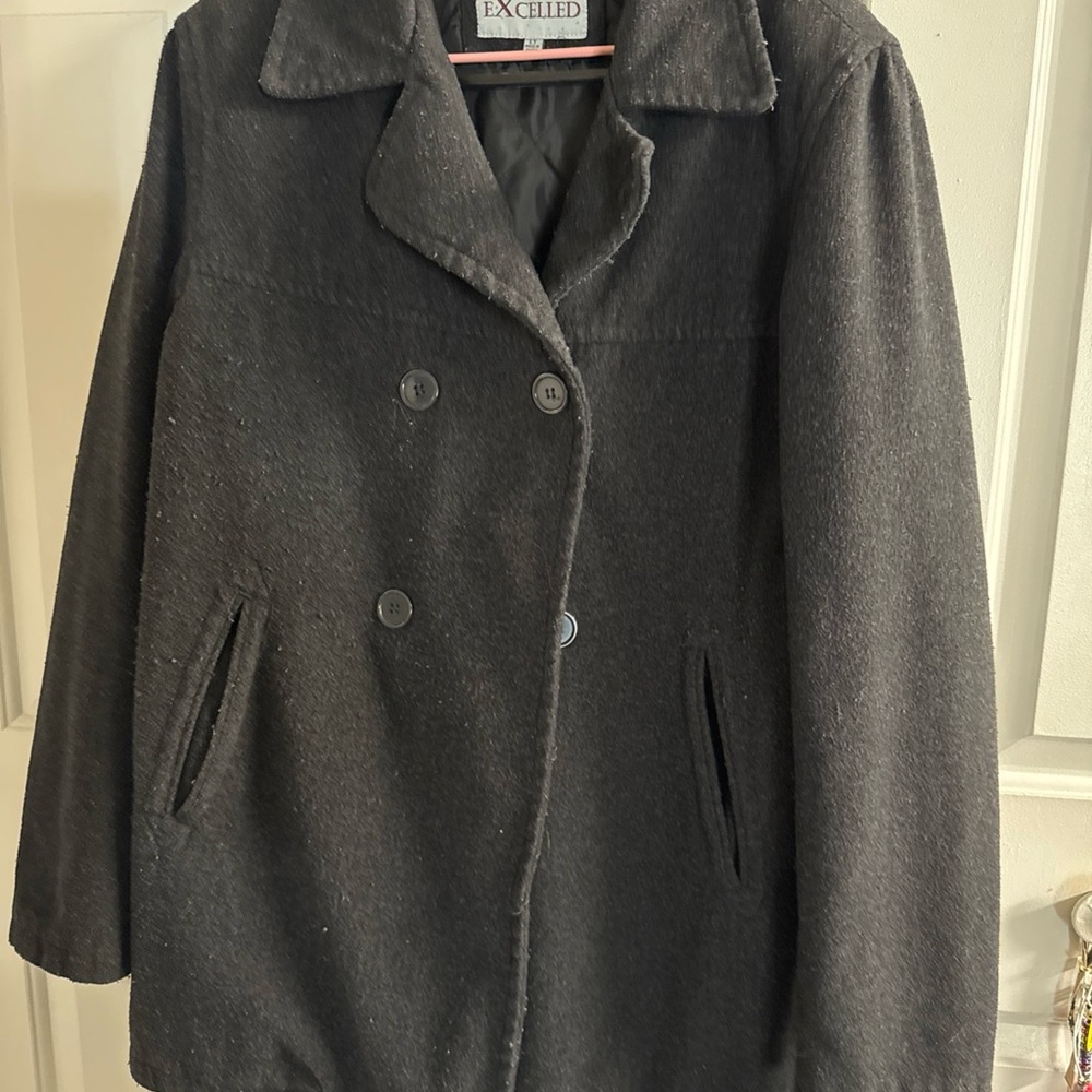 Gray Double-Breasted Pea Coat with Notched Lapel